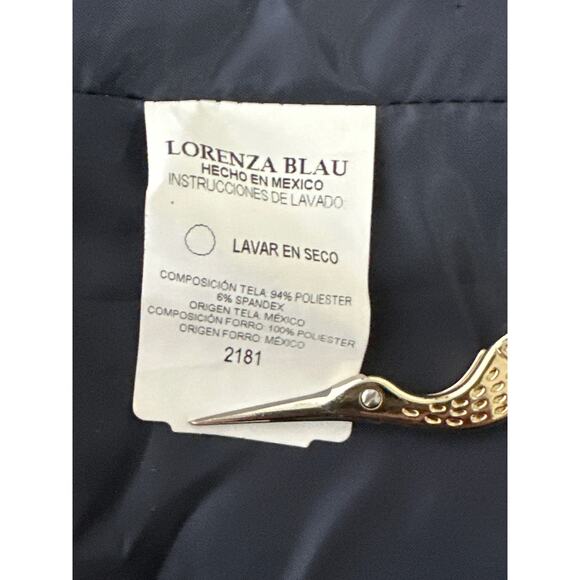 Lorenza Blau Lined Blazer 30 Navy Blue Gold Zip Trim Classic Preppy Coastal - Picture 13 of 16